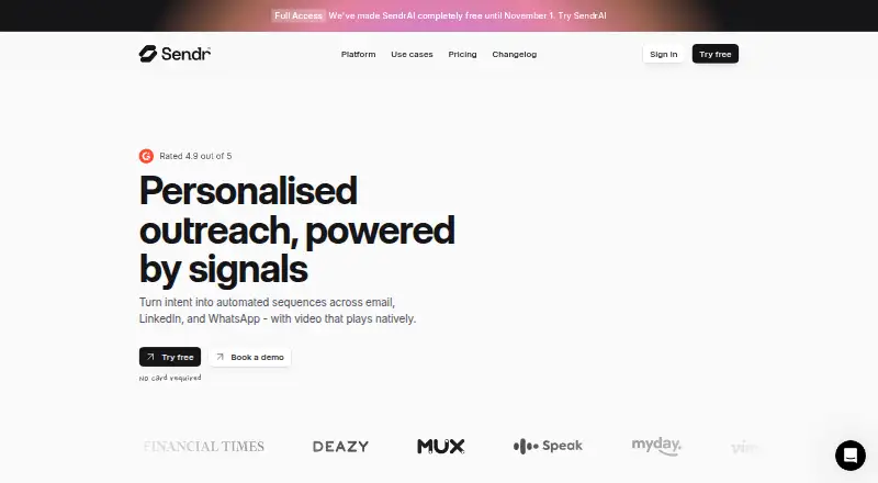 Sendr's website