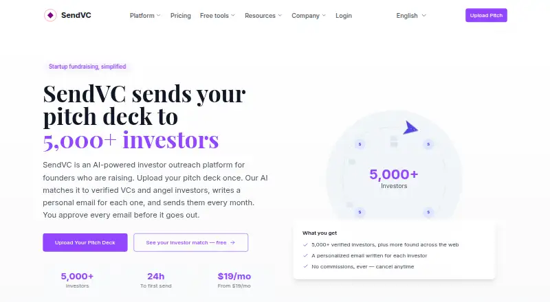 SendVC's website