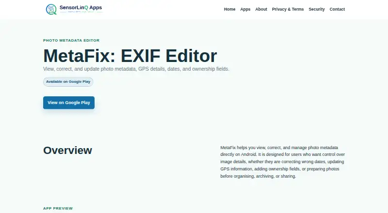 MetaFix: EXIF Editor's website