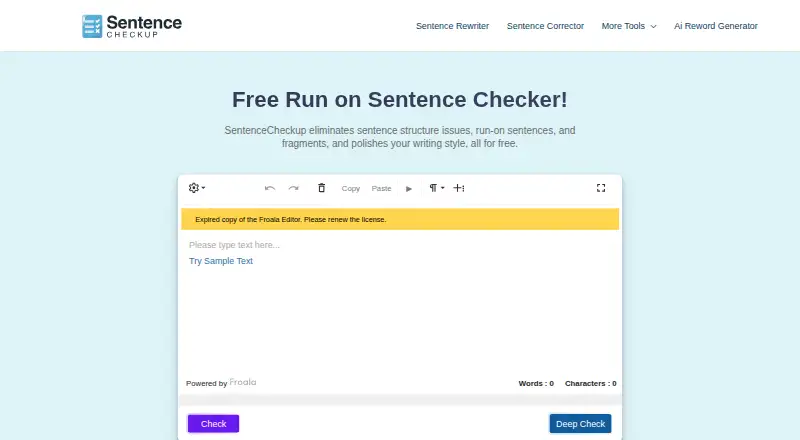 SentenceCheckup's website
