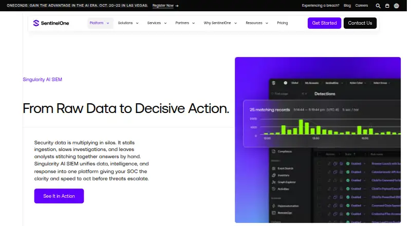 SentinelOne Singularity AI SIEM's website