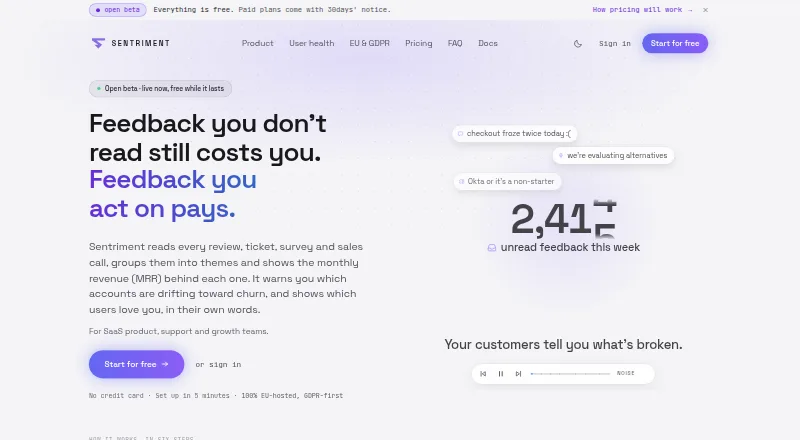 The Sentriment homepage