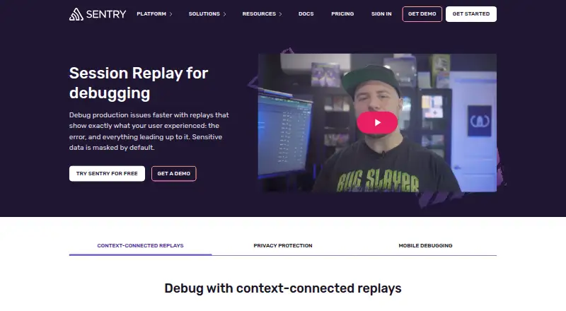 Sentry Session Replay's website