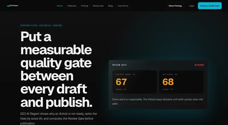 The SEO AI Regent homepage