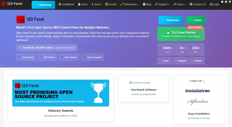 The SEO Panel homepage
