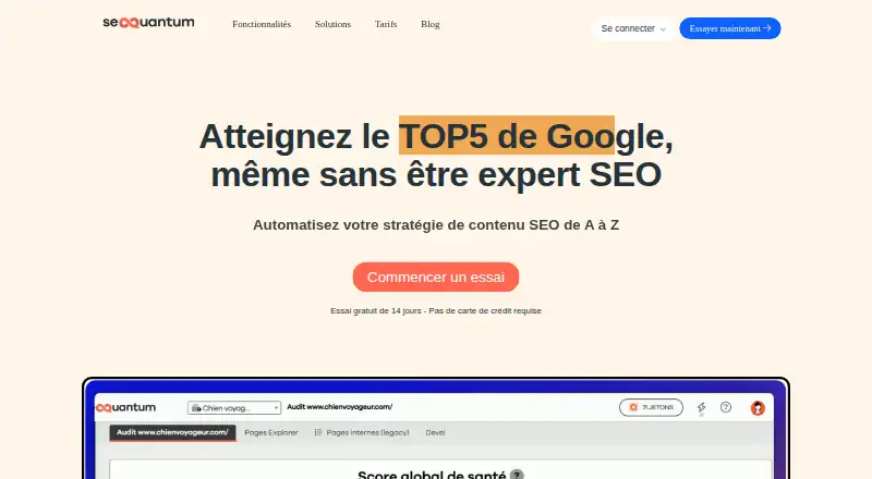 The SEOQuantum homepage