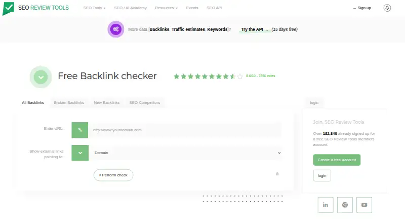 SEO Review Tools Backlink Checker's website