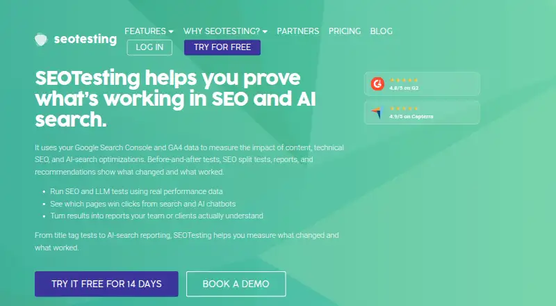 The SEOTesting homepage