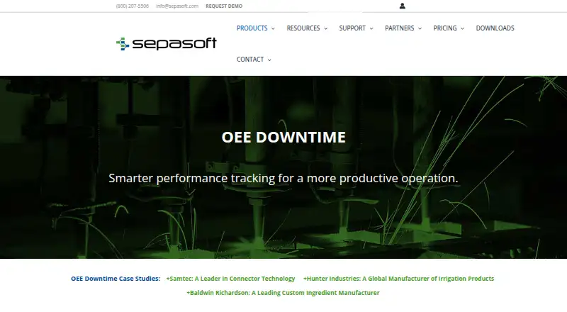 Sepasoft OEE Downtime's website