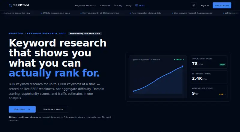 The SERPTool homepage