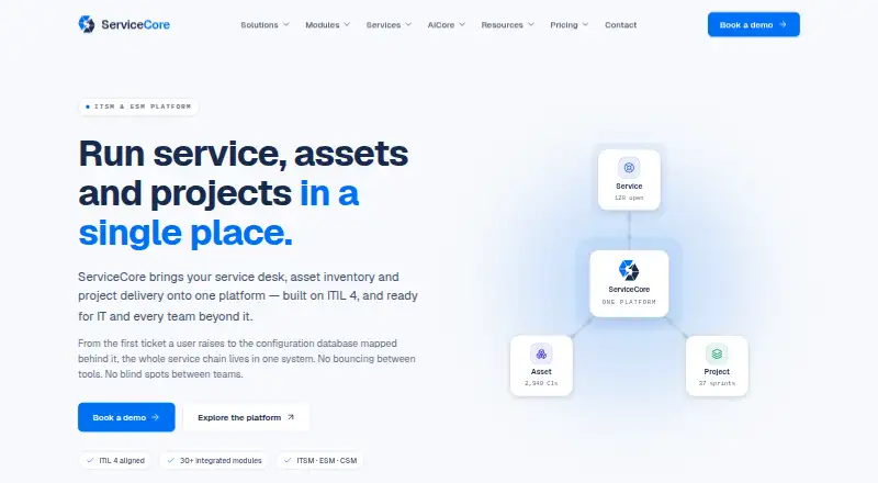 The ServiceCore homepage