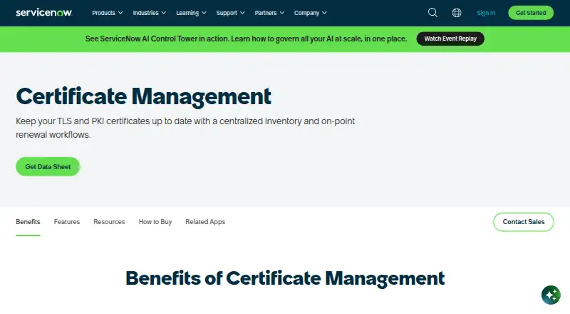 ServiceNow Certificate Management's website