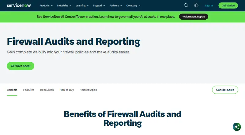 ServiceNow Firewall Audits and Reporting's website
