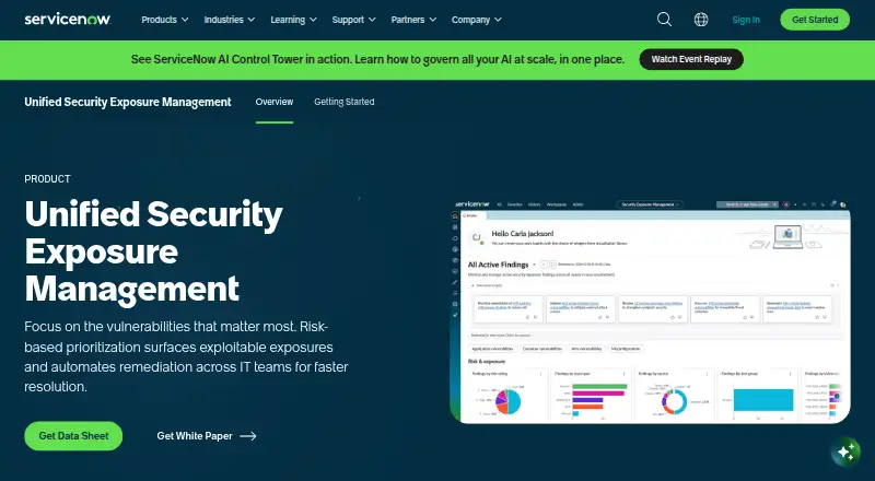 The ServiceNow Vulnerability Response homepage