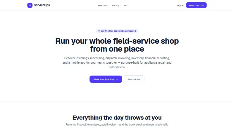 The ServiceOps homepage