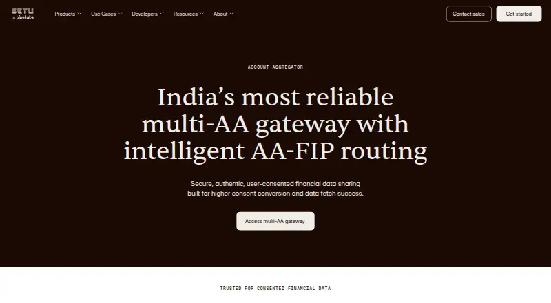 Setu Account Aggregator's website