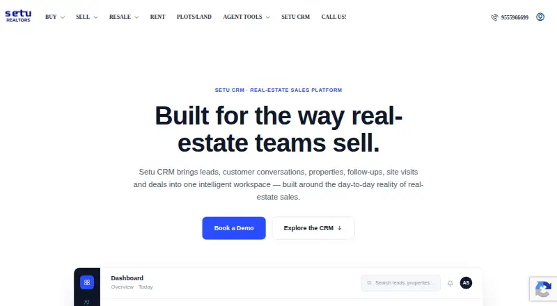 The Setu CRM homepage