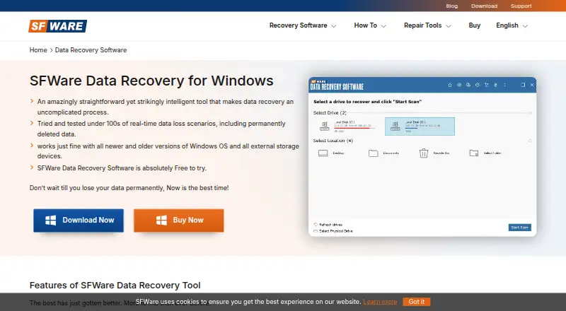SFWare Data Recovery's website