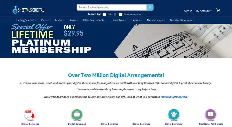 Sheet Music Digital's website