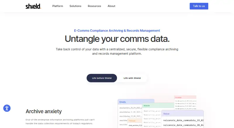 The Shield Data Hub homepage