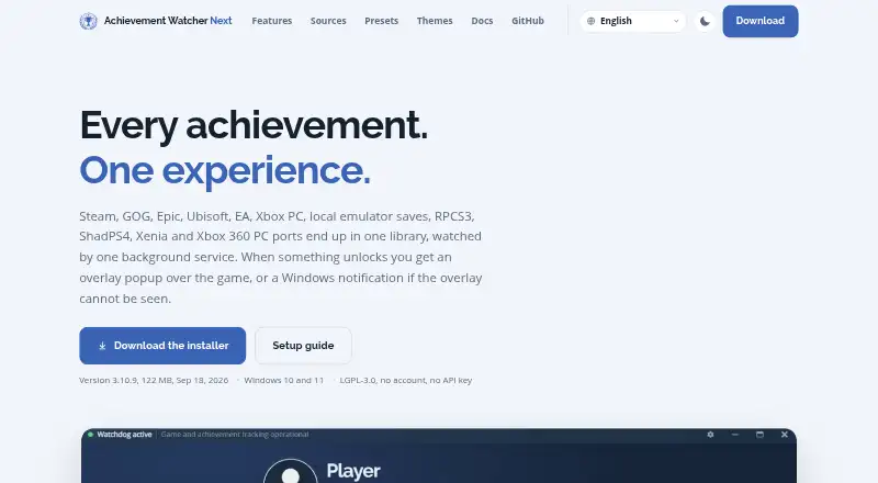 The Achievement Watcher Next homepage