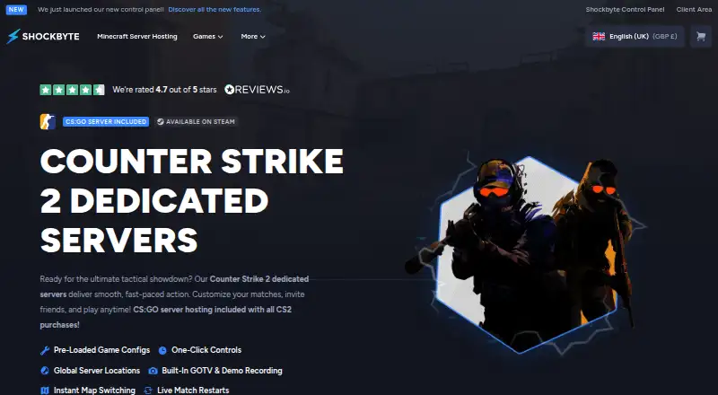 Shockbyte Counter-Strike 2 Server Hosting's website