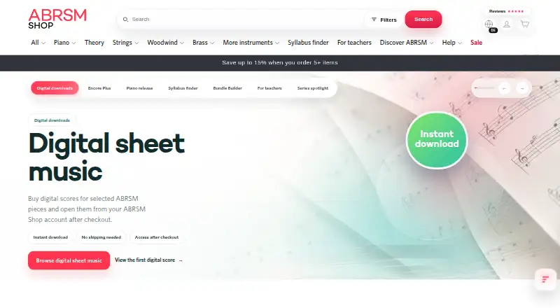 ABRSM Shop Digital Sheet Music's website