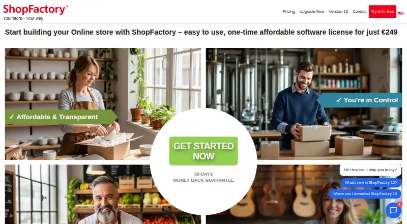 The ShopFactory homepage
