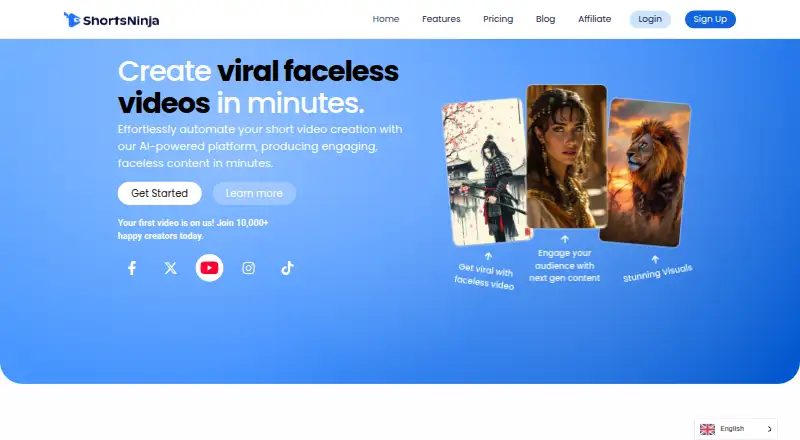 The ShortsNinja homepage