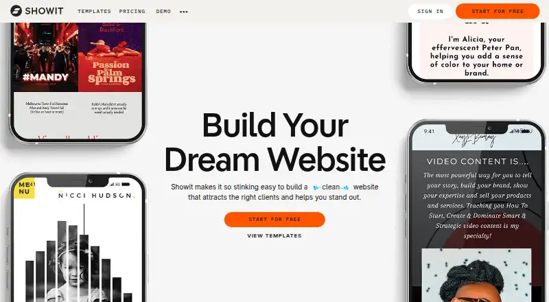 The Showit homepage