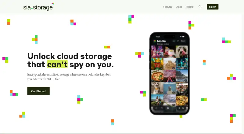 The Sia Storage homepage