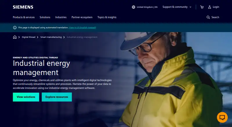 Siemens Industrial Energy Management's website