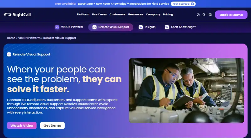 SightCall Remote Visual Support's website