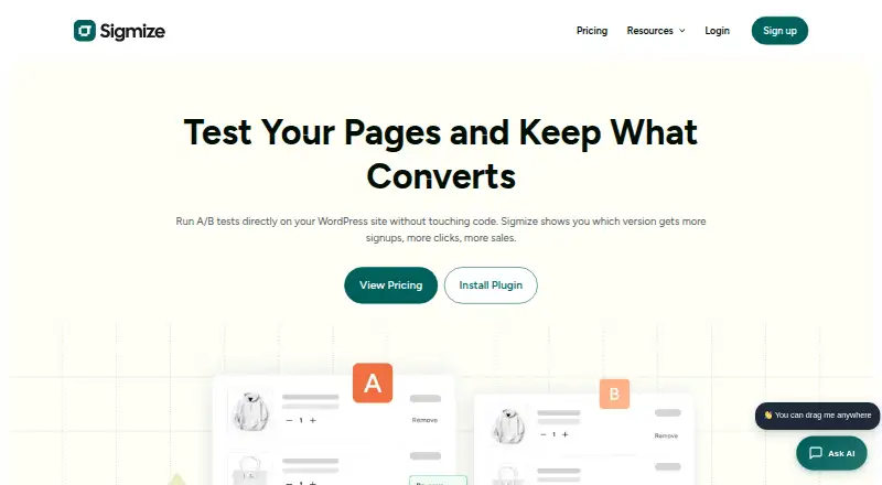 The Sigmize homepage