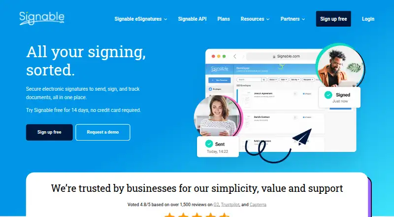 The Signable homepage