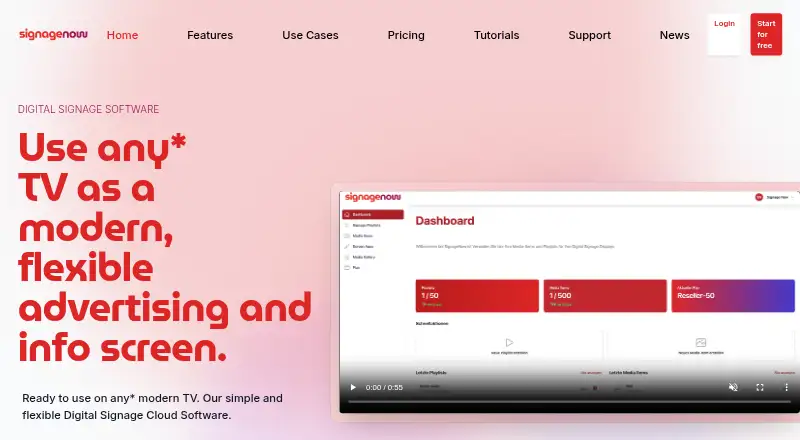 SignageNow's website