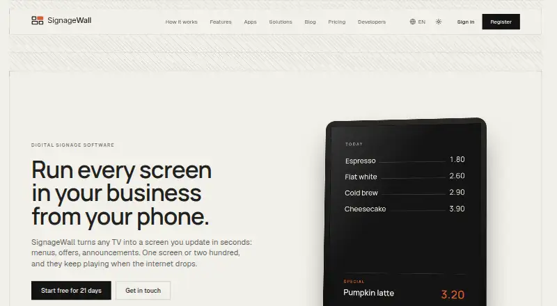 SignageWall's website