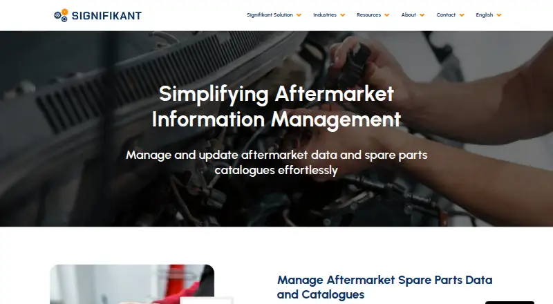 The Signifikant Aftermarket PIM homepage
