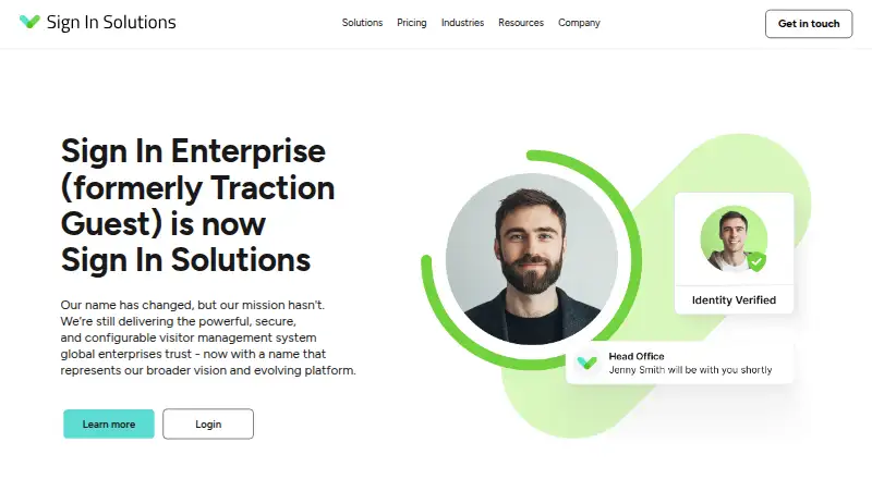 Sign In Solutions Visitor Management (formerly Traction Guest)'s website