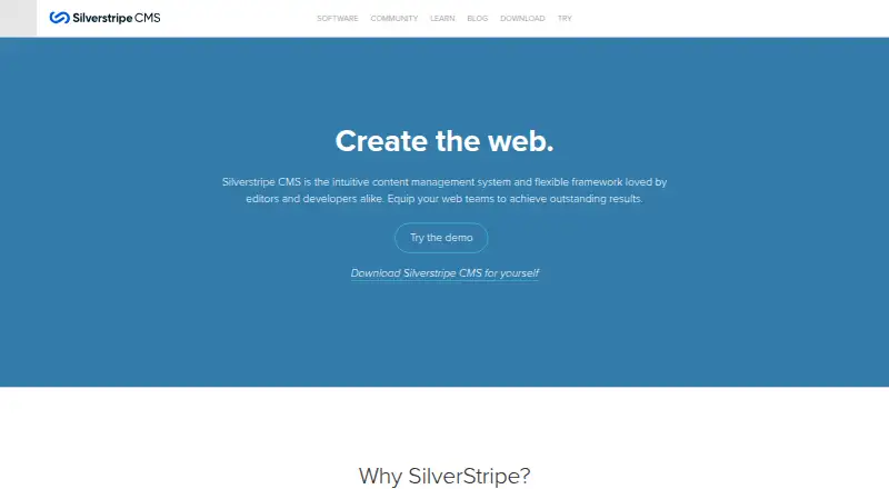 The Silverstripe CMS homepage