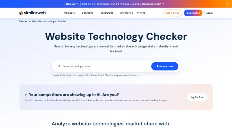 Similarweb Technology Research's website