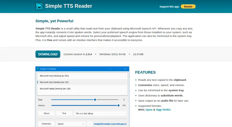 The Simple TTS Reader homepage