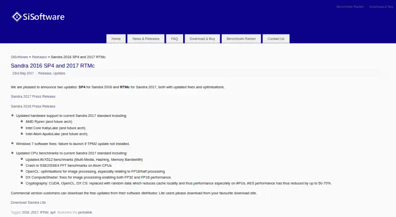 The SiSoftware Sandra homepage