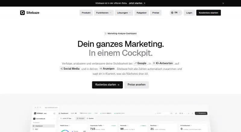 The Sitebaze homepage