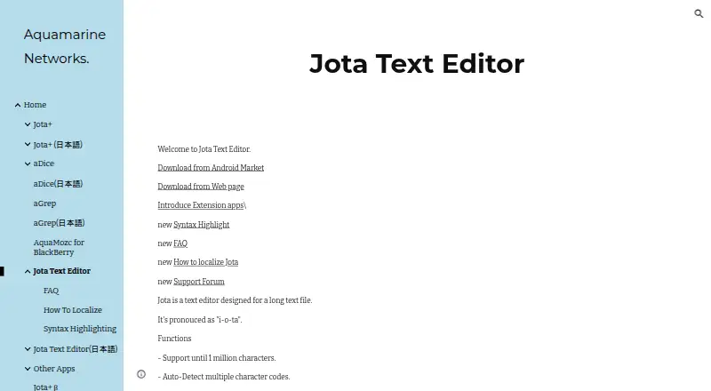 Jota Text Editor's website