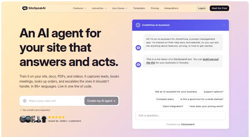 The SiteSpeakAI homepage