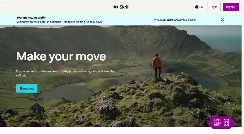 The Skrill homepage