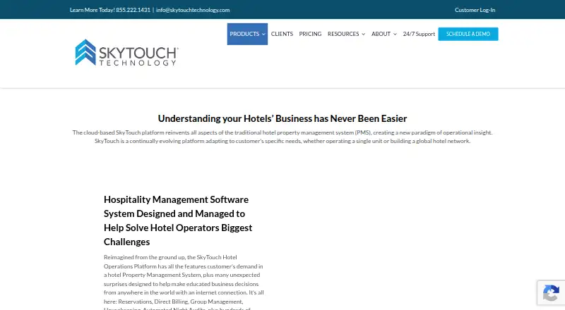 SkyTouch Hotel OS's website