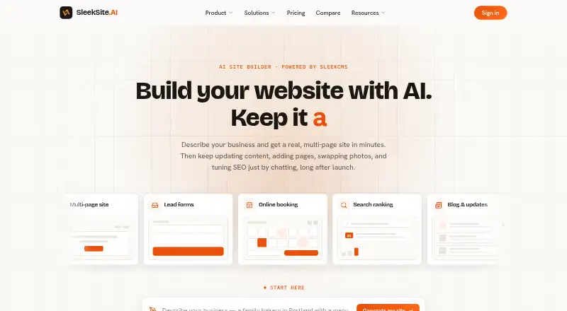 SleekSite.AI's website