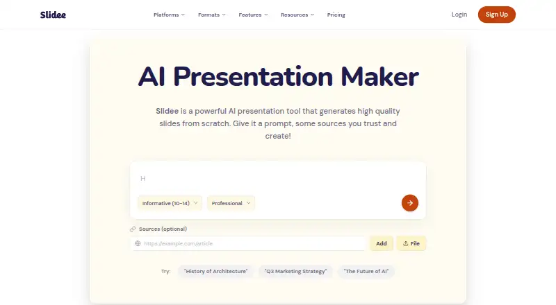 The Slidee homepage